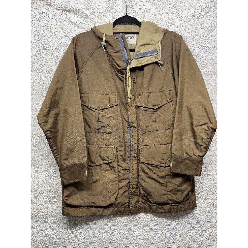 Vintage Force 10 Los Angeles brown with brass buttons parka rain jacket